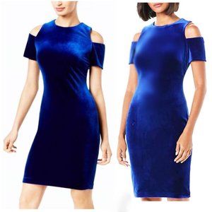 Calvin Klein blue velvet cold shoulder dress NEW
